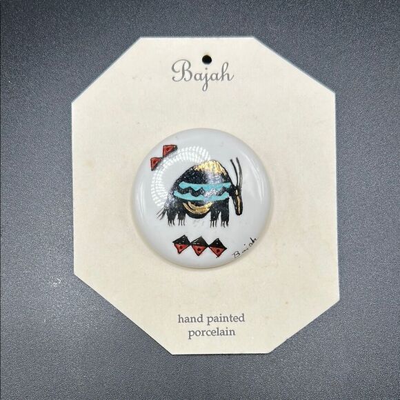 Vintage Jewelry - BOGO Free Jewelry…New Bajah Signed Hand Painted Antelope Porcelain Brooch Pin‎
